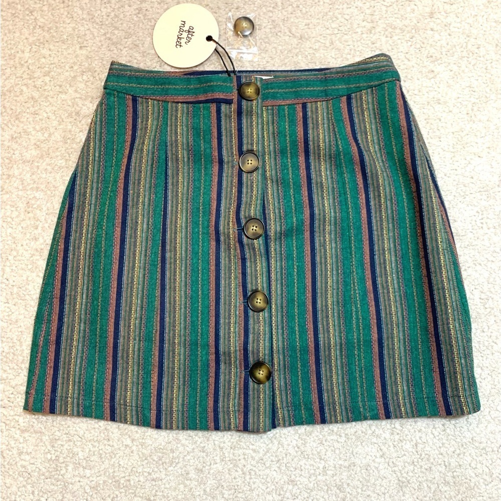After Market A-line Retro Striped Green‎ Mini Skirt Medium